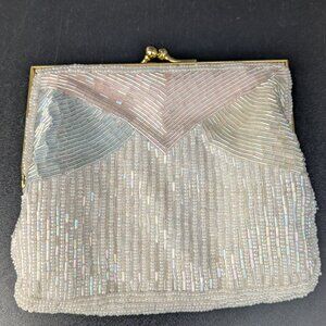 Beautiful beaded cream and pastel clutch purse.